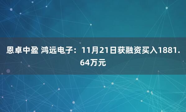 恩卓中盈 鸿远电子:11月21日获融资买入1881.64万元