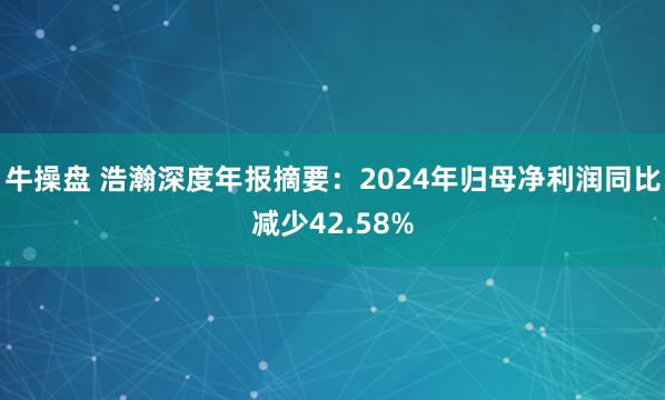 牛操盘 浩瀚深度年报摘要：2024年归母净利润同比减少42.58%