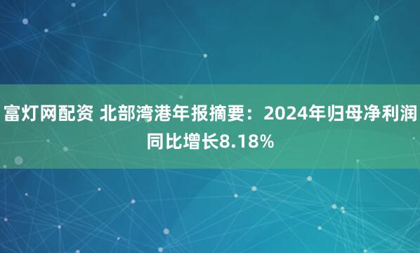 富灯网配资 北部湾港年报摘要：2024年归母净利润同比增长8.18%